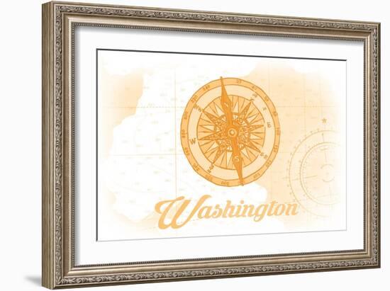 Washington - Compass - Yellow - Coastal Icon-Lantern Press-Framed Art Print