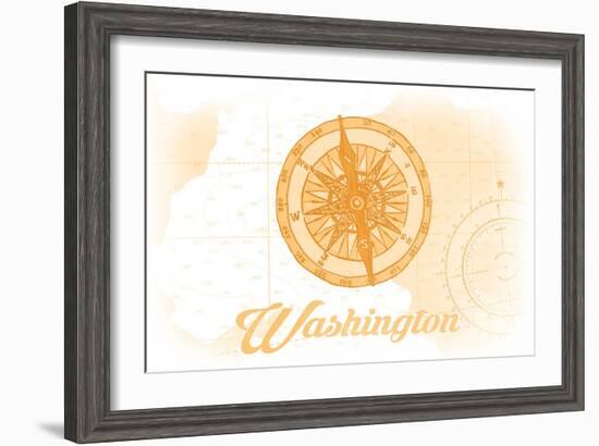 Washington - Compass - Yellow - Coastal Icon-Lantern Press-Framed Art Print