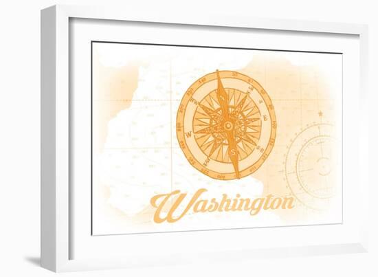 Washington - Compass - Yellow - Coastal Icon-Lantern Press-Framed Art Print