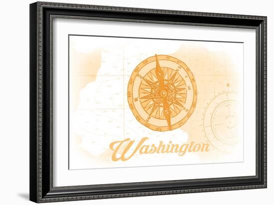 Washington - Compass - Yellow - Coastal Icon-Lantern Press-Framed Art Print