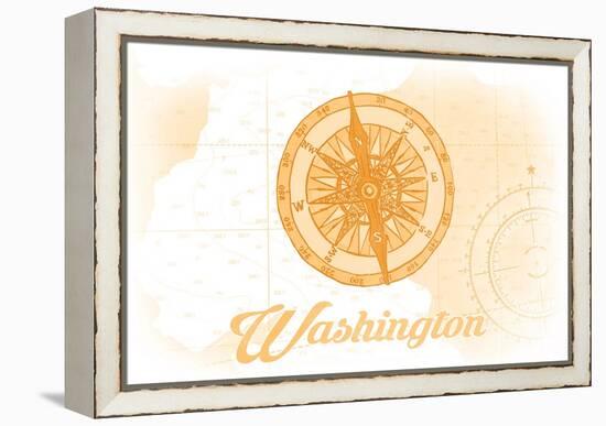Washington - Compass - Yellow - Coastal Icon-Lantern Press-Framed Stretched Canvas