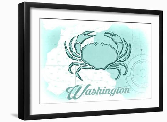 Washington - Crab - Teal - Coastal Icon-Lantern Press-Framed Art Print