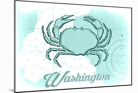 Washington - Crab - Teal - Coastal Icon-Lantern Press-Mounted Art Print