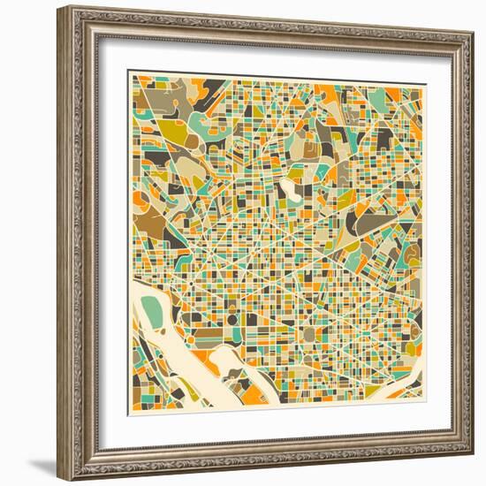 Washington D.C. Map-Jazzberry Blue-Framed Art Print