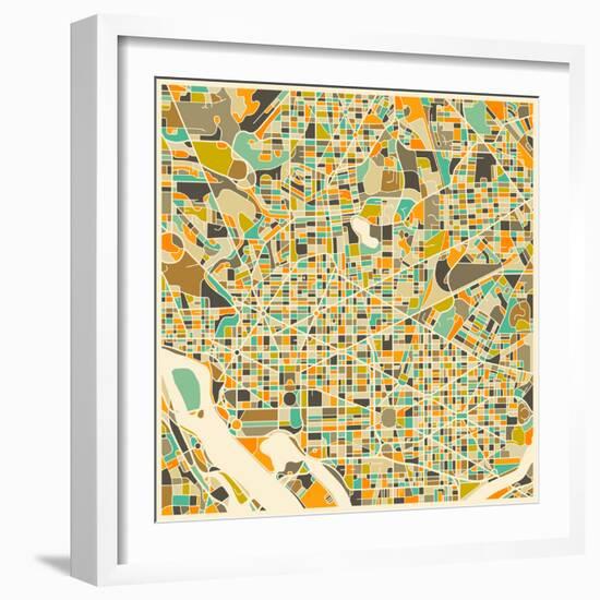 Washington D.C. Map-Jazzberry Blue-Framed Art Print