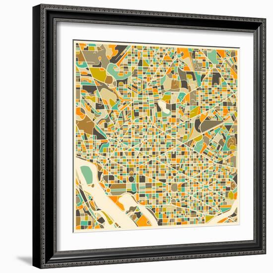 Washington D.C. Map-Jazzberry Blue-Framed Art Print