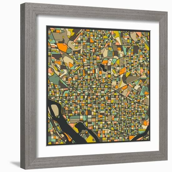 Washington D.C. Map-Jazzberry Blue-Framed Art Print