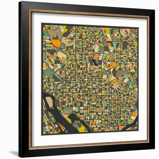 Washington D.C. Map-Jazzberry Blue-Framed Art Print