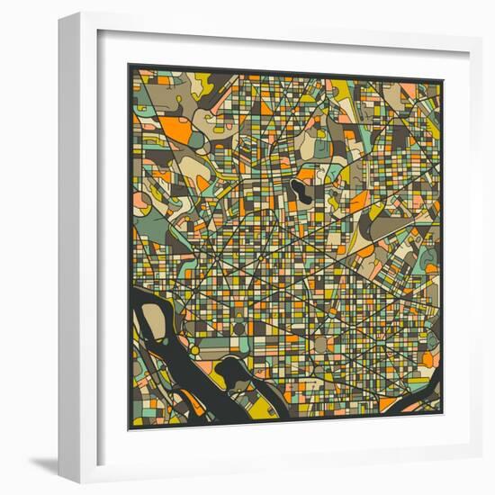 Washington D.C. Map-Jazzberry Blue-Framed Art Print