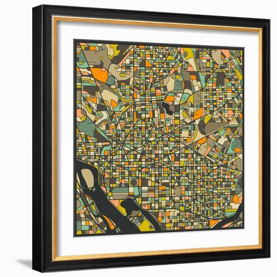 Washington D.C. Map-Jazzberry Blue-Framed Art Print