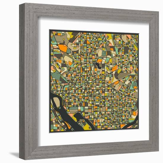 Washington D.C. Map-Jazzberry Blue-Framed Art Print