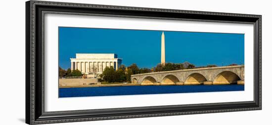 WASHINGTON D.C. - Memorial Bridge spans Potomac River and features Lincoln Memorial and Washingt...-null-Framed Photographic Print