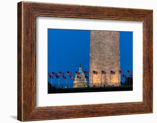 WASHINGTON D.C. - US Flags with cropped view of US Capitol and Washington Monument surrounded by...-null-Framed Photographic Print