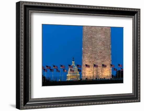 WASHINGTON D.C. - US Flags with cropped view of US Capitol and Washington Monument surrounded by...-null-Framed Photographic Print