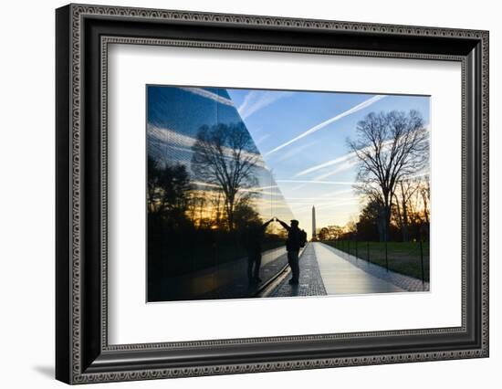 Washington DC - A Veteran Looks for a Name at Vietnam Veterans Memorial Wall at Sunrise-Orhan-Framed Photographic Print