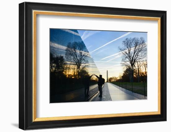 Washington DC - A Veteran Looks for a Name at Vietnam Veterans Memorial Wall at Sunrise-Orhan-Framed Photographic Print