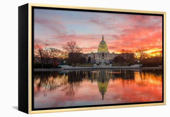 Washington Dc, Capitol Building in a Cloudy Sunrise with Mirror Reflection-Orhan-Framed Premier Image Canvas