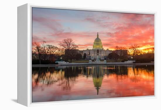 Washington Dc, Capitol Building in a Cloudy Sunrise with Mirror Reflection-Orhan-Framed Premier Image Canvas