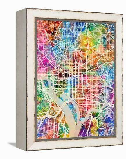 Washington DC City Street Map-Michael Tompsett-Framed Stretched Canvas