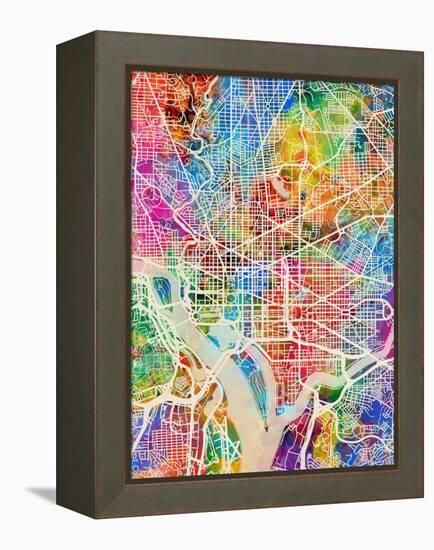 Washington DC City Street Map-Michael Tompsett-Framed Stretched Canvas