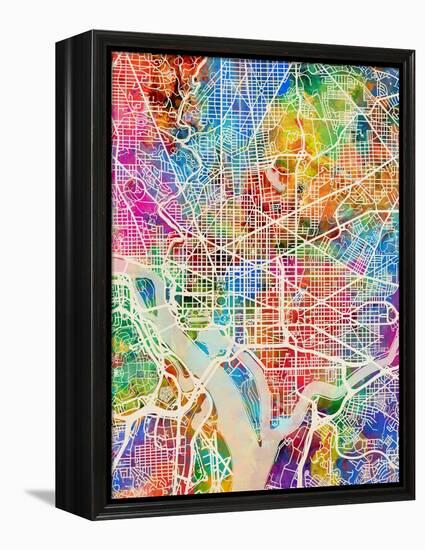 Washington DC City Street Map-Michael Tompsett-Framed Stretched Canvas