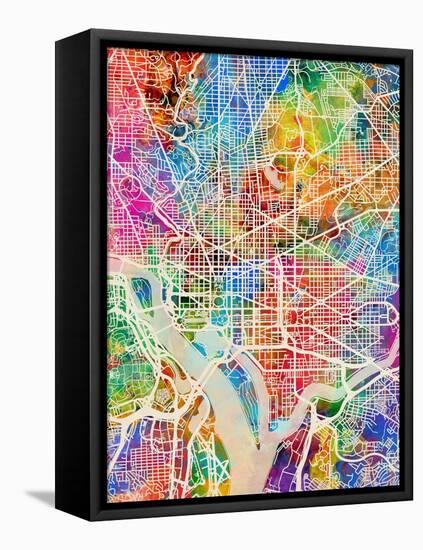 Washington DC City Street Map-Michael Tompsett-Framed Stretched Canvas