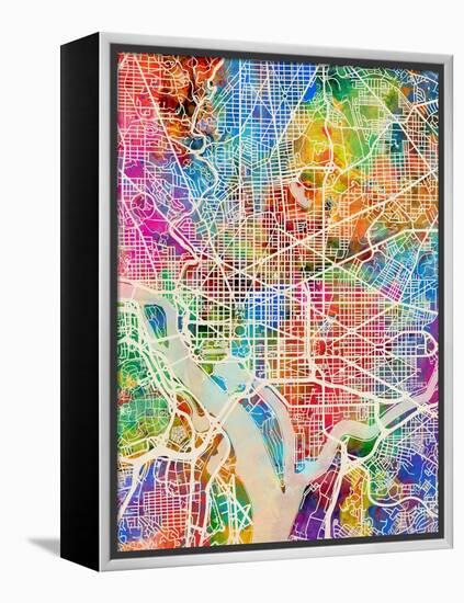 Washington DC City Street Map-Michael Tompsett-Framed Stretched Canvas