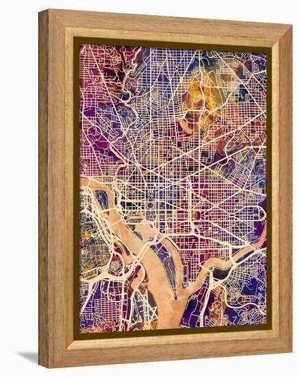 Washington DC City Street Map-Michael Tompsett-Framed Stretched Canvas