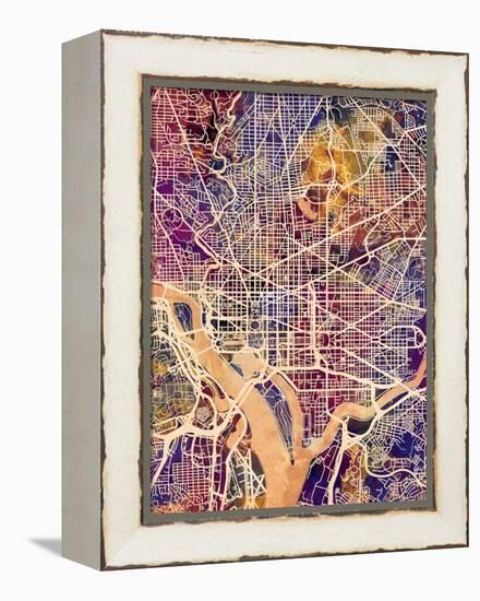 Washington DC City Street Map-Michael Tompsett-Framed Stretched Canvas