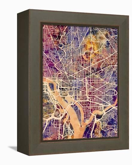 Washington DC City Street Map-Michael Tompsett-Framed Stretched Canvas