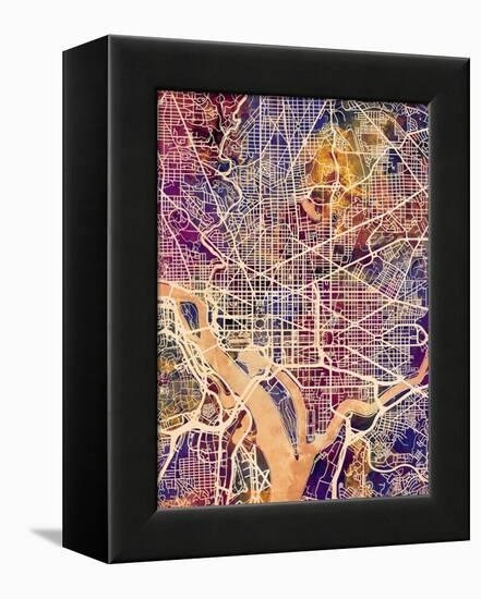 Washington DC City Street Map-Michael Tompsett-Framed Stretched Canvas