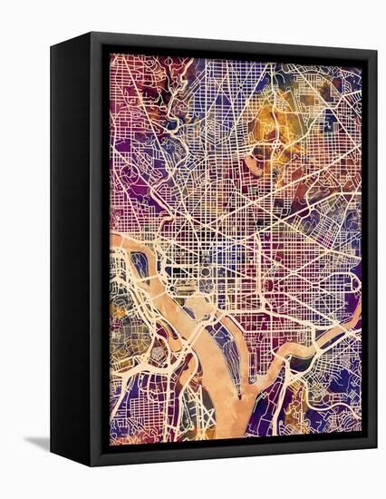 Washington DC City Street Map-Michael Tompsett-Framed Stretched Canvas