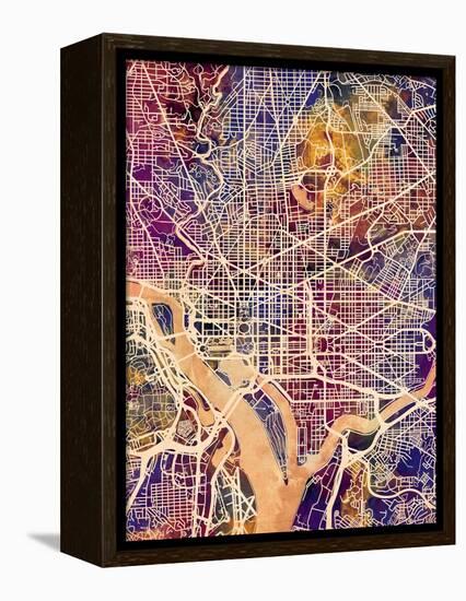 Washington DC City Street Map-Michael Tompsett-Framed Stretched Canvas