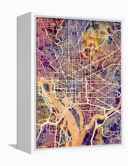 Washington DC City Street Map-Michael Tompsett-Framed Stretched Canvas