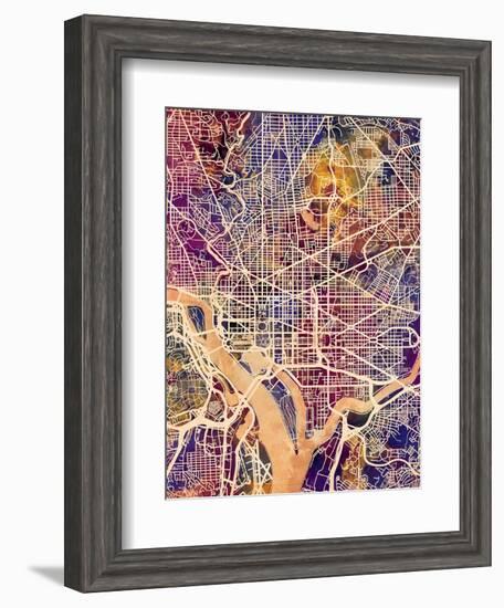 Washington DC City Street Map-Michael Tompsett-Framed Art Print