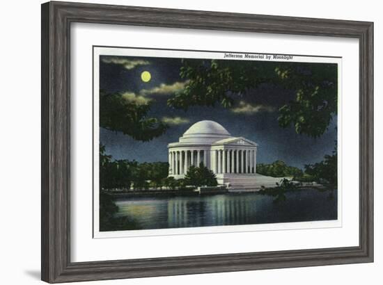 Washington DC, Exterior View of the Jefferson Memorial at Night-Lantern Press-Framed Art Print