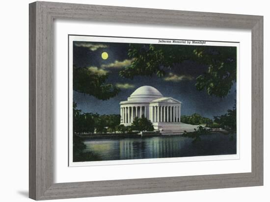 Washington DC, Exterior View of the Jefferson Memorial at Night-Lantern Press-Framed Art Print