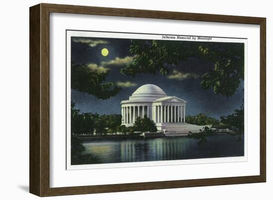 Washington DC, Exterior View of the Jefferson Memorial at Night-Lantern Press-Framed Art Print