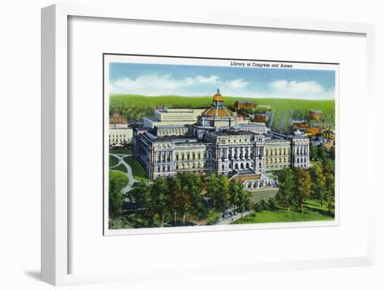 Washington DC, Exterior View of the Library of Congress and Annex Building-Lantern Press-Framed Art Print