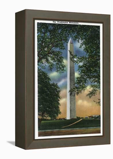 Washington DC, Exterior View of the Washington Monument-Lantern Press-Framed Stretched Canvas