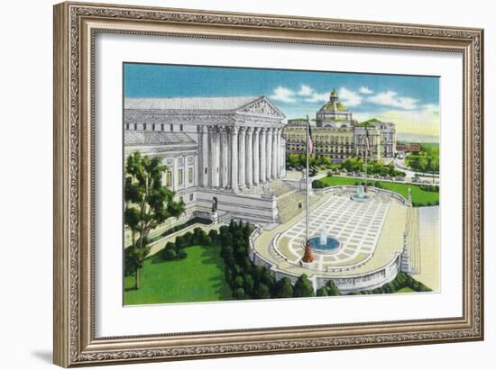 Washington DC, Exterior Views of the US Supreme Court House and Library of Congress-Lantern Press-Framed Art Print