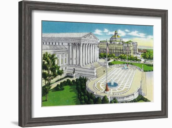 Washington DC, Exterior Views of the US Supreme Court House and Library of Congress-Lantern Press-Framed Art Print