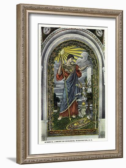 Washington DC, Interior Views of the Library of Congress, Minerva of Peace Mosaic-Lantern Press-Framed Art Print