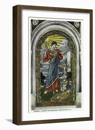 Washington DC, Interior Views of the Library of Congress, Minerva of Peace Mosaic-Lantern Press-Framed Art Print