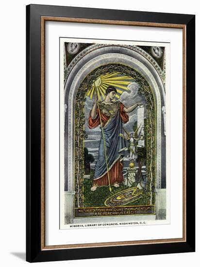 Washington DC, Interior Views of the Library of Congress, Minerva of Peace Mosaic-Lantern Press-Framed Art Print