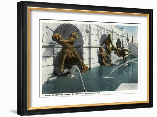 Washington DC, Library of Congress Exterior View of the Court of Neptune Fountains-Lantern Press-Framed Art Print