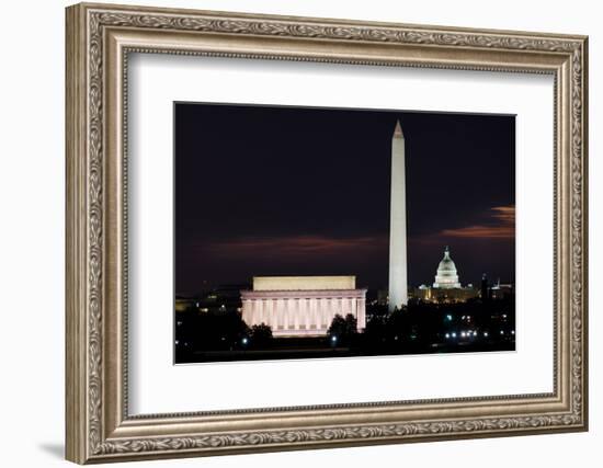 Washington DC National Mall at Sunrise, including Lincoln Memorial, Monument and United States Capi-Orhan-Framed Photographic Print