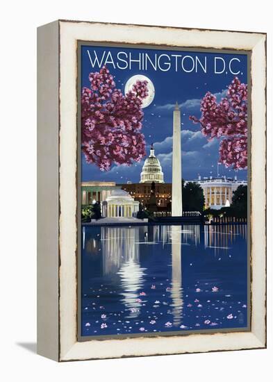 Washington, DC - Night Scene-Lantern Press-Framed Stretched Canvas