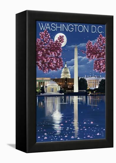 Washington, DC - Night Scene-Lantern Press-Framed Stretched Canvas