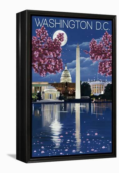 Washington, DC - Night Scene-Lantern Press-Framed Stretched Canvas